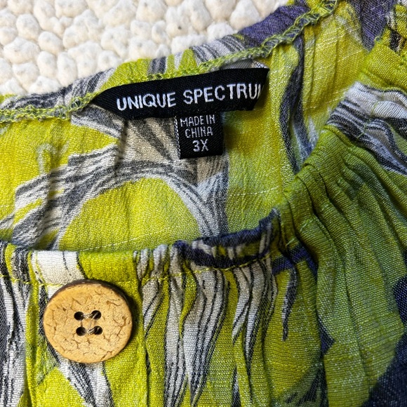 Unique Spectrum Women's 3X Green Floral Top Boho Short Sleeve Relaxed Fit - Picture 5 of 7